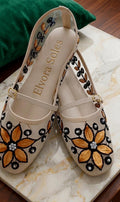 Elvora Soles Floral Embroidered Mesh Flats