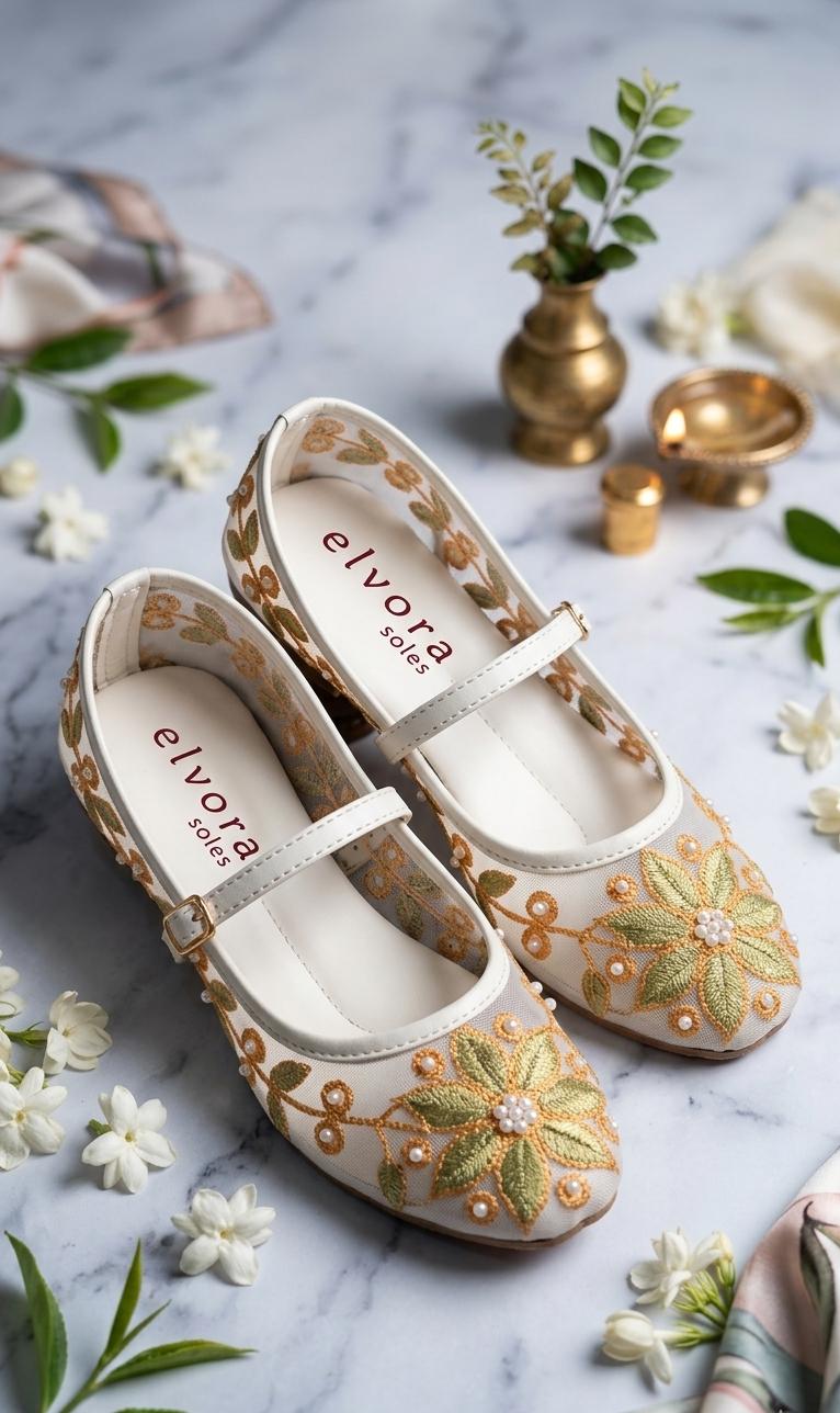 spark up white with green floral embroidery